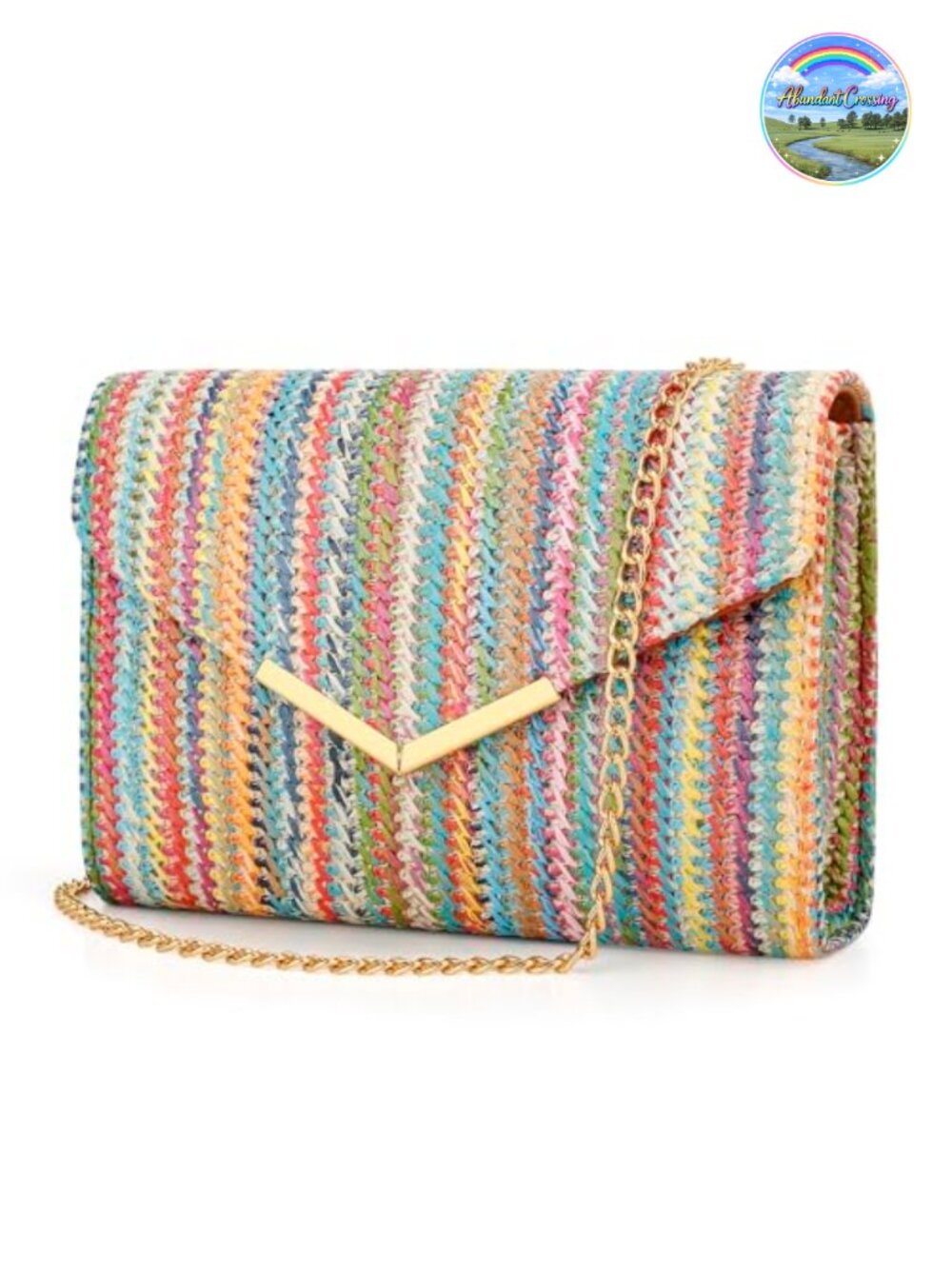 Straw Envelope Clutch with Detachable Gold Chain - Wedding Prom Formal Handbag
